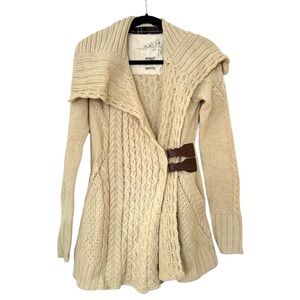 Anthropologie Blanched and Buckled Wool Blend Mixed Knit Cardigan Womens Small